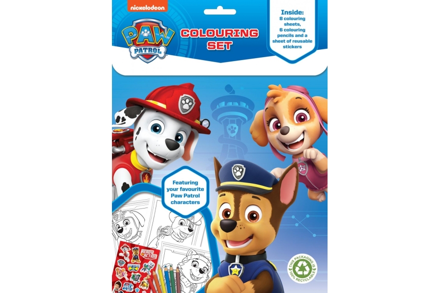 PAW PATROL Coloring Set Farvel gningsark Stickers Og Farveblyanter paw-patrol-coloring-set-farvel-gningsark-stickers-og-farveblyanter